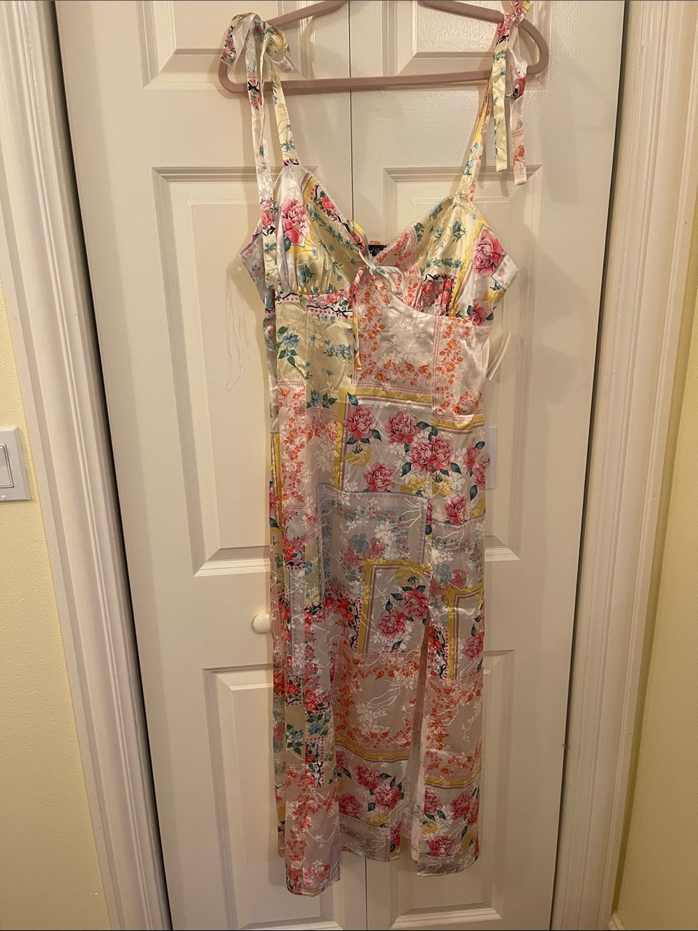NWT Crystal Doll White Floral Slip Dress with Pastel Accents